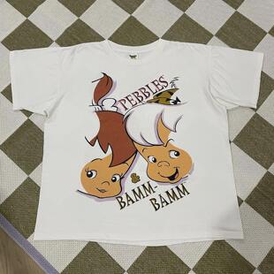 The Flintstones摩登原始人卡通动漫印花短袖VTG高街潮牌纯棉T恤