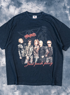 Aerosmith史密斯飞船乐队摇滚人像印花短袖欧美复古高街潮牌t恤男