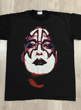 KISS乐队重金属摇滚人像印花短袖vintage高街休闲潮牌复古纯棉T恤