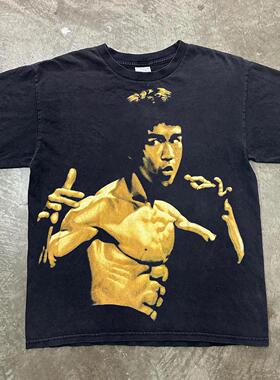 致敬Bruce Lee李小龙美式复古短袖oversize宽松圆领重磅纯棉t恤男
