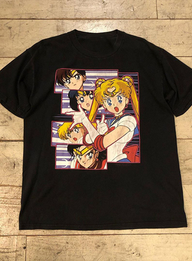 美少女战士日系二次元漫画风短袖宽松潮牌OS风街头纯棉T恤男女