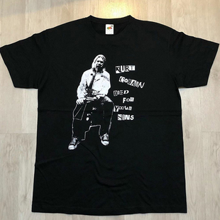 Nirvana科特柯本Kurt Cobain印花短袖T恤美式复古VTG高街纯棉半袖