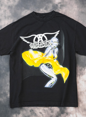 Aerosmith史密斯飞船乐队美式复古摇滚vibe高街重磅棉短袖T恤男女