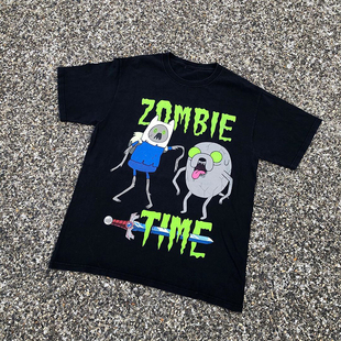 ZOMBIE TIME小众潮牌趣味创意印花短袖男oversize高街宽松纯棉T恤