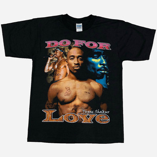 图派克2Pac西海岸嘻哈rap说唱潮牌短袖Vintage高街古着感纯棉t恤