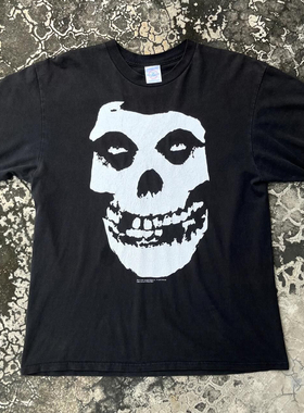 The misfits乐队硬核朋克式骷髅头印花短袖美式复古潮牌重磅棉T恤