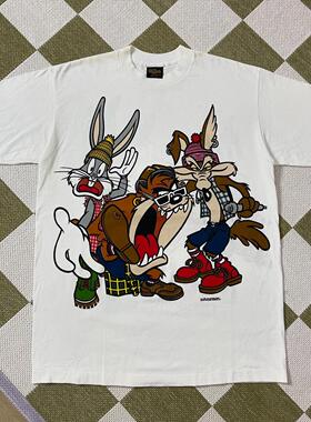 Looney Tunes乐一通兔八哥卡通动漫短袖美式复古VTG高街潮牌T恤棉