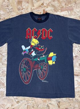 ACDC乐队重金属硬摇滚美式复古vintage高街潮牌宽松纯棉短袖T恤男
