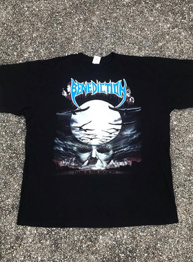 Benediction乐队死亡金属摇滚短袖欧美复古vibe高街潮牌重磅棉T恤