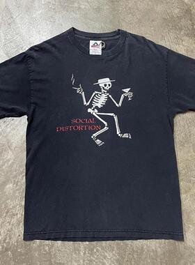 美式复古social distortion摇滚乐队短袖男女vibe高街潮牌纯棉t恤