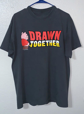 Drawn Together小众潮牌卡通印花短袖男女情侣装美式复古纯棉T恤