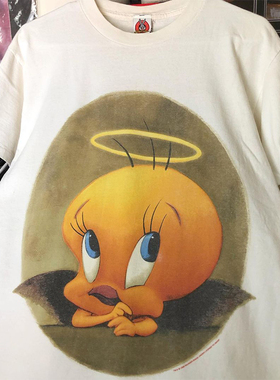 天使与恶魔小鸟翠迪小众印花短袖美式vintage古着重磅落肩男女T恤