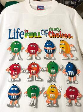 美式复古vintage高街休闲可爱M豆小众印花短袖潮牌男女情侣装T恤