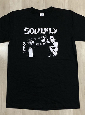 soulfly飞灵乐队欧美复古摇滚VTG高街休闲潮牌宽松纯棉短袖T恤男