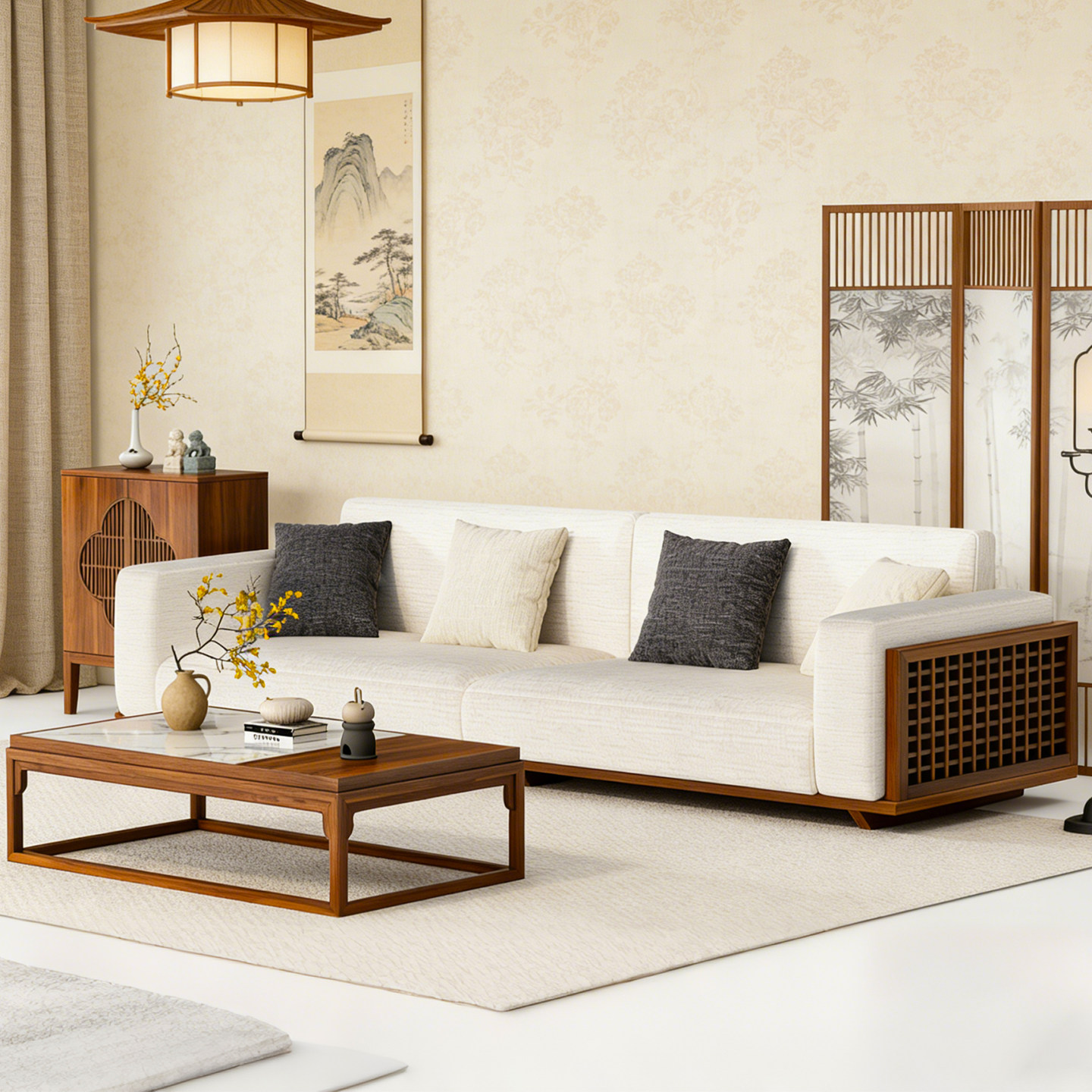 宋式美学黑胡桃木现代简约客厅小户型冬夏两用家具实木沙发组合