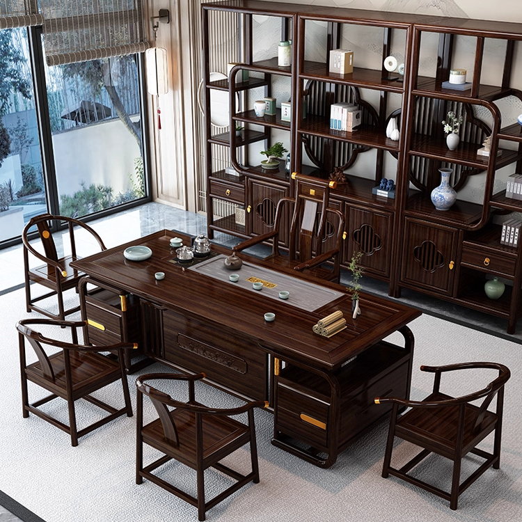 新中式乌金木实木茶桌椅组合办公室茶几烧水壶一体功夫茶台泡茶桌