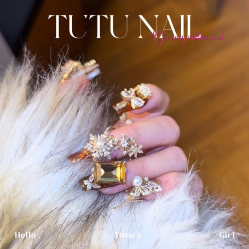 【枯叶蝶】TUTU NAIL手工穿戴甲美拉德琥珀猫眼蝴蝶链条显白重短