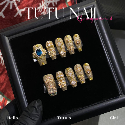 【布契拉提】TUTU NAIL手工穿戴甲重工美甲奢华金短婚甲钢珠结婚
