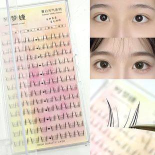 纤细款猫耳朵下睫毛超自然极细透明梗柔软分段式假睫毛四叶猫梦婕