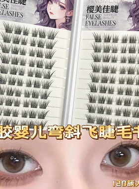 20排免胶婴儿弯斜飞假睫毛睫毛书2025年新款狐系微翘清透漫画分段
