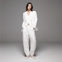 作家李筱懿同款丨白色亚麻极简西装外套女休闲西服套装三件套高级