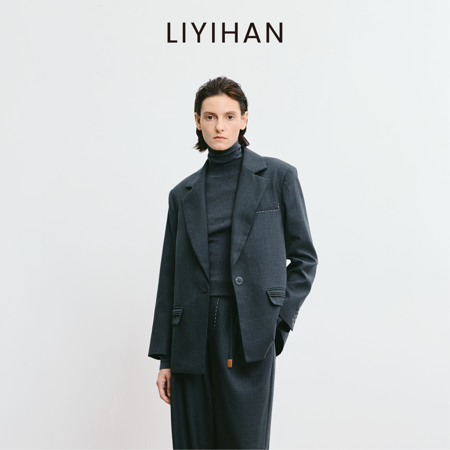 LIYIHAN林中路 2025秋新款通勤羊毛西装灰色女外套套装小众设计感