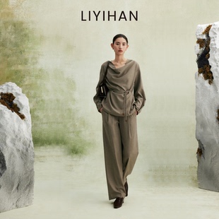 上衣套装 LIYIHAN 女绿色宽松长袖 通勤衬衫 小众设计感 2026年春新款