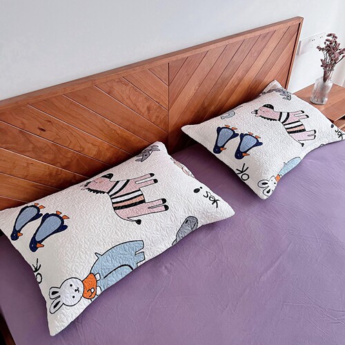 全棉夹棉枕套绗缝卡通一对装