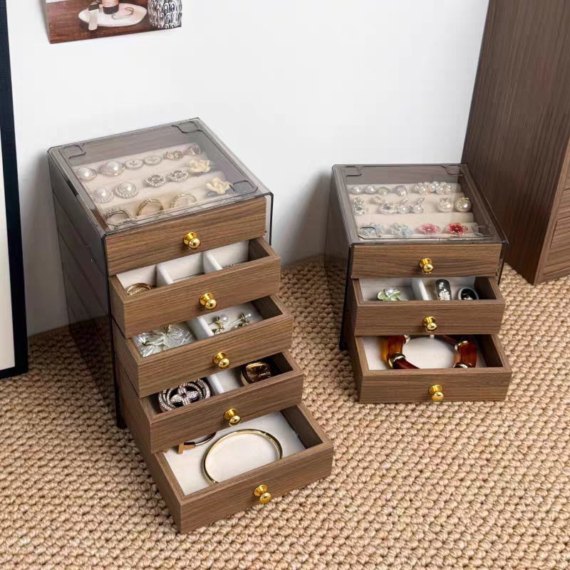 首饰收纳盒黄金耳钉项链收纳盒精致胡桃木纹饰品头饰手饰收纳盒子