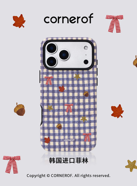 cornerof磁吸韩国进口菲林适用iPhone17promax手机壳苹果枫叶16pro原创15pro二合一14新款高级女蓝色格纹
