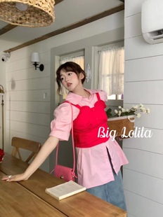 野莓 衬衫 大萝莉大码 微胖短袖 背心吊带两件套胖MM200斤 夏季