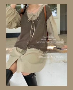 【梅拉德】大萝莉大码秋季新品减龄套装女马甲连衣裙多巴胺微胖裙