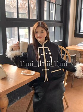 双色！ 大萝莉大码新年加绒套装中华风显瘦两件套胖MM200斤盘扣