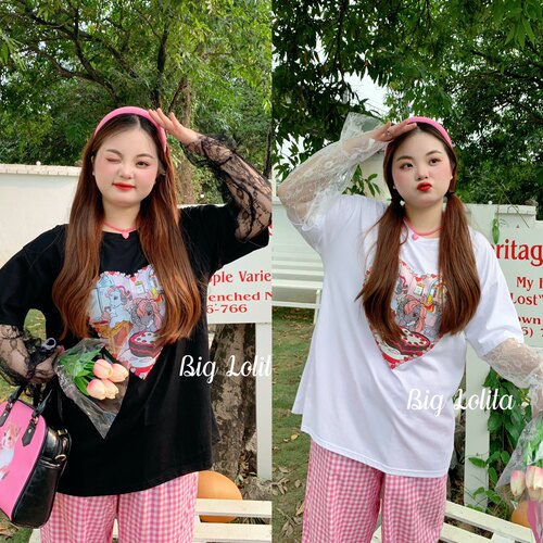 《彩虹小马》大萝莉大码假两件蕾丝微胖女短袖夏季新款胖MM200斤