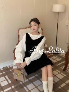 【玫瑰诗句】大码蝴蝶结背心裙衬衫套装丝绒氛围感花苞连衣裙胖MM