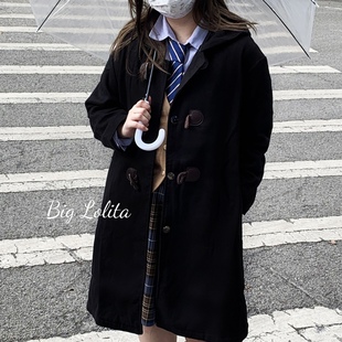 260斤可穿！大萝莉大码jk制服牛角扣大衣学院秋冬季胖MM外套200斤