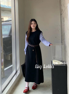 【松弛步调】大码女装通勤胖妹妹mm秋季新款假两件衬衫针织连衣裙