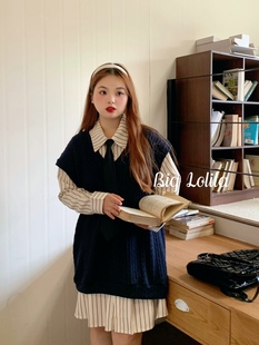 『彼得圣林』大萝莉大码学院微胖毛衣马甲衬衫裙两件套显瘦JK套装