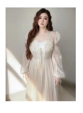 260可穿！大码复古胖mm显瘦开衫晨袍吊带长裙订婚度假新娘裙结婚