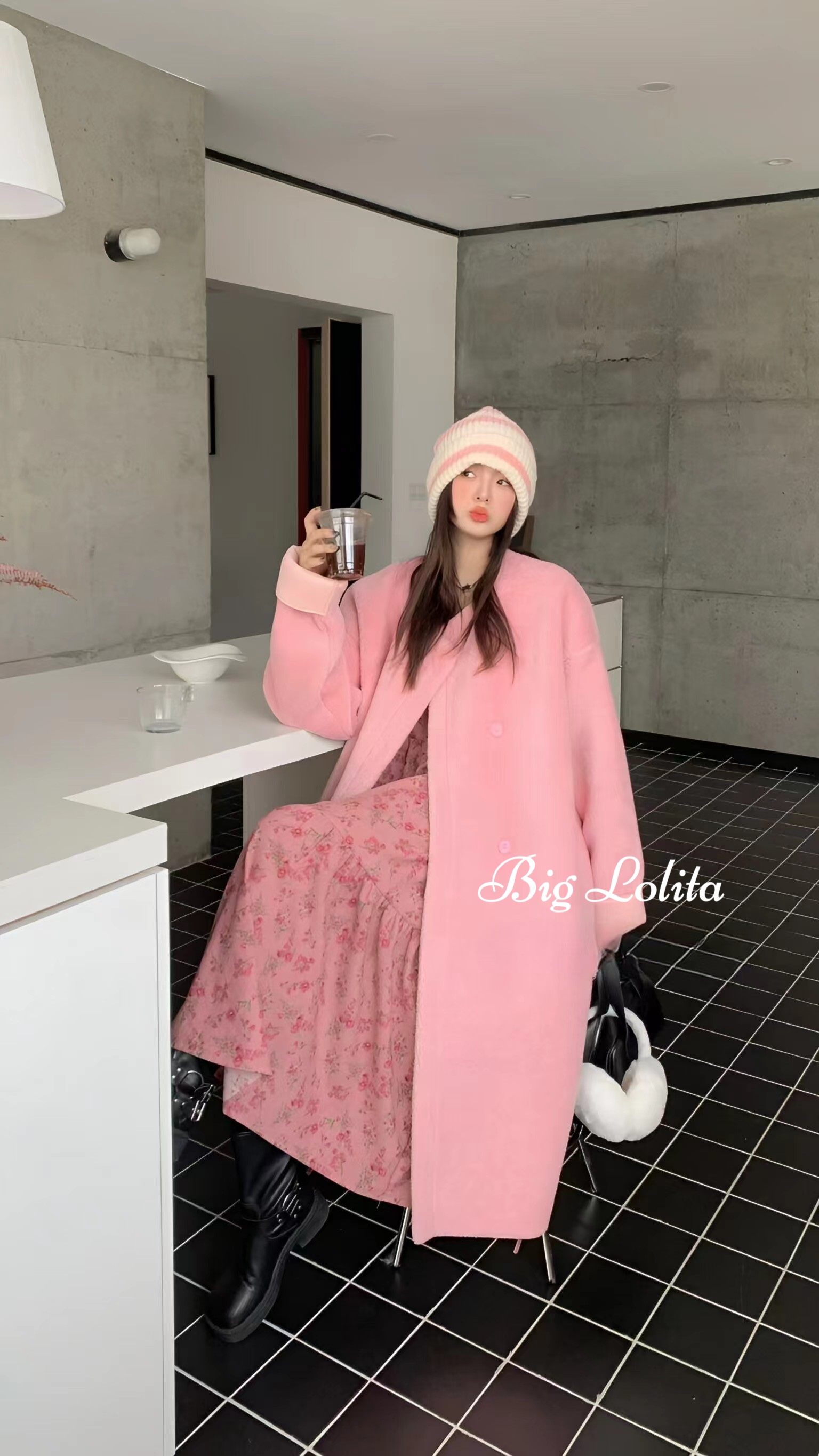 大萝莉大码羊羔毛大衣女2023年秋冬季新款廓型长外套女胖MM200斤