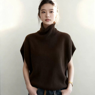 咖色毛衣女高领无袖针织马甲秋冬高级感外穿背心2025新款宽松百搭