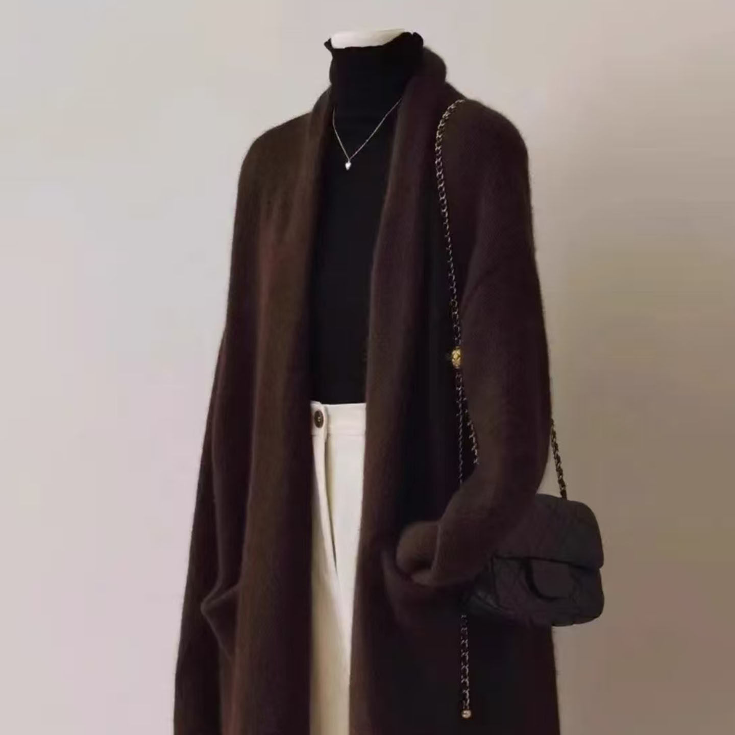 咖色针织开衫女装中长款高级感毛衣外套慵懒风2025冬季新款过膝款,女装/女士精品,毛针织衫,淘宝优惠券,粉丝福利购,淘宝优惠卷