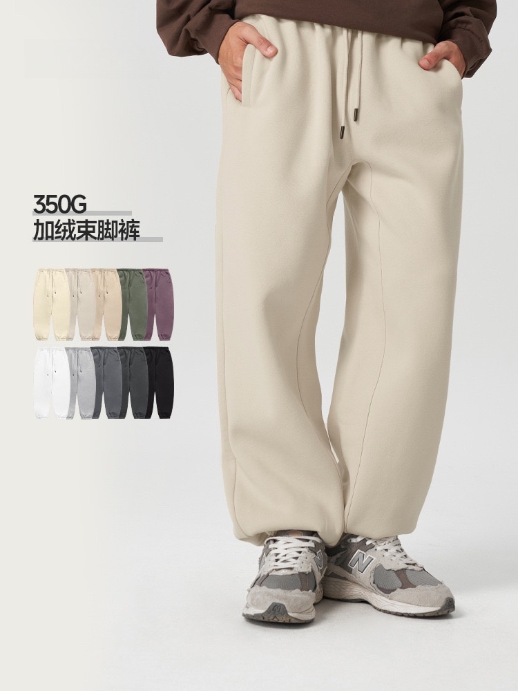 UNF 350g重磅休闲长裤男春季潮牌宽松加绒美式运动裤直筒束脚卫裤