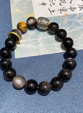 天然黑曜石手链男女款单圈时尚百搭饰品礼物送女友闺蜜