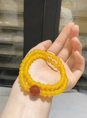 黄玛瑙搭配红玛瑙双圈手串小众时尚简约百搭女款玉石手链送女友