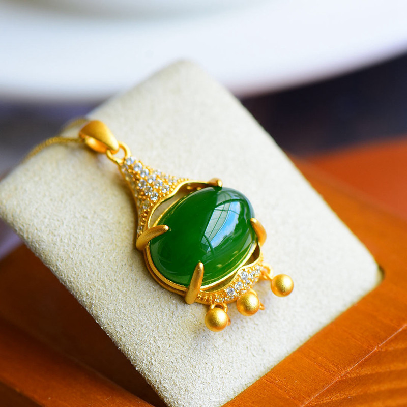 超值捡漏s925银镶和田碧玉精美玉石吊坠挂件女款颈饰项链玉坠首饰