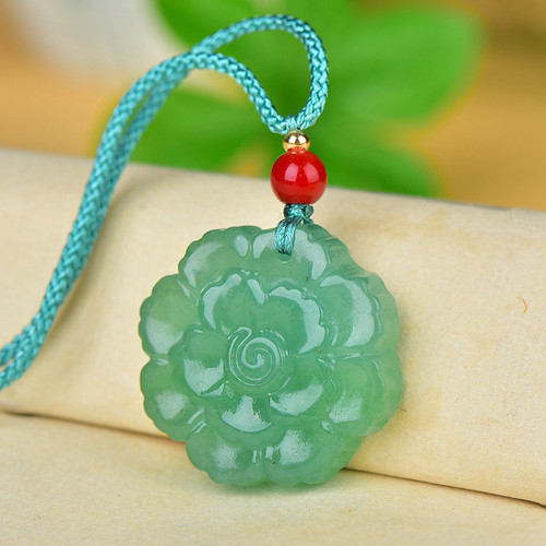 绿东陵玉石吊坠吉象花玉挂件