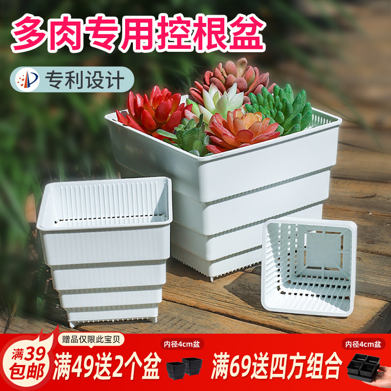 美莳控根多肉花盆大口径塑料肉肉石斛万象方形大小号专用透气花盆