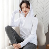 纯棉有连帽t恤女2025春秋黑白色宽松休闲时尚 上衣带帽子打底衫 潮