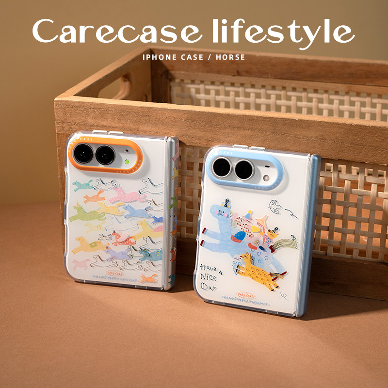 CARECASE 鎏金小马系列手机壳 适用于iPhone Duo 折叠屏手机壳 原创设计 卡通可爱 创意童趣 鎏金设计 简约